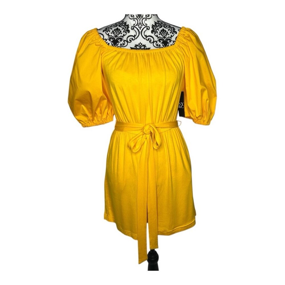 NWR NY & Co. Yellow Belted Square-Neck Poplin Short Romper Size S - Picture 4 of 12